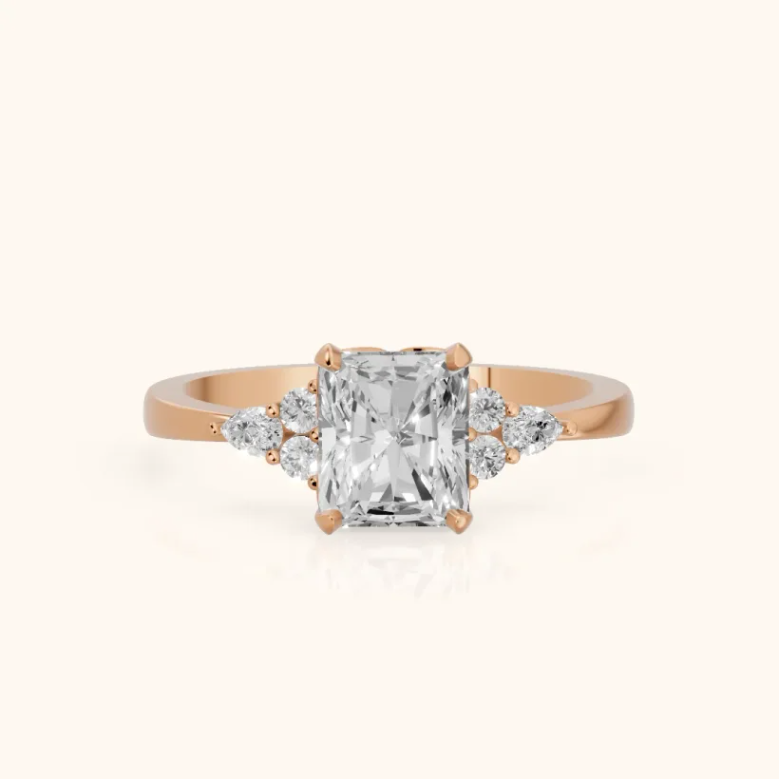 Amelia Three Stone Radiant Diamond Engagement & Wedding Ring