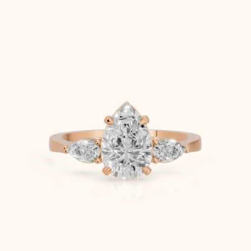 Grace Three Stone Pear Diamond Engagement & Wedding Ring