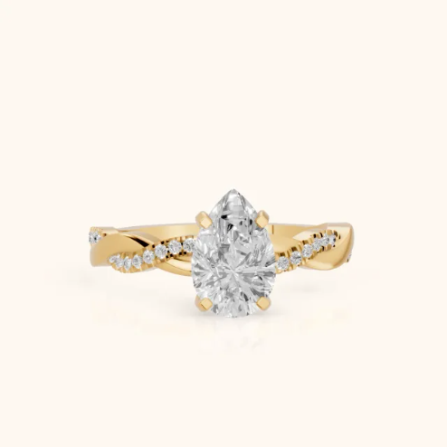 Twisted Side Stone Pear Diamond Engagement & Wedding Ring