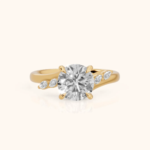 Flora Twist Side Stone Round Diamond Engagement & Wedding Ring