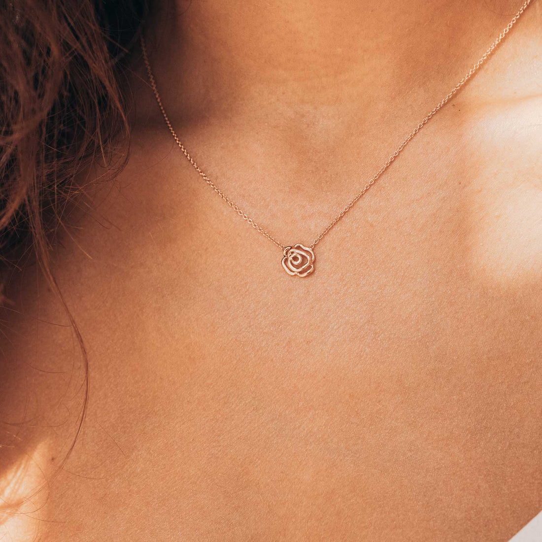 Rosa — Rose Gold Open Rose Pendant Necklace
