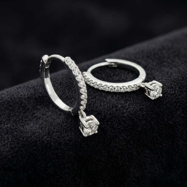 Classic Diamond Drop Hoop Earrings in 925 Sterling Silver