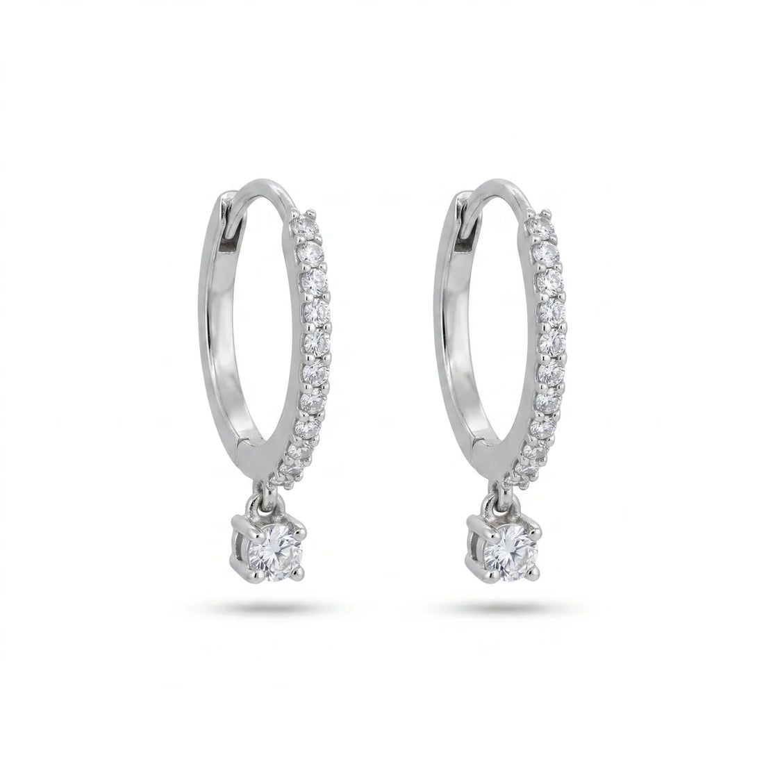Classic Diamond Drop Hoop Earrings in 925 Sterling Silver