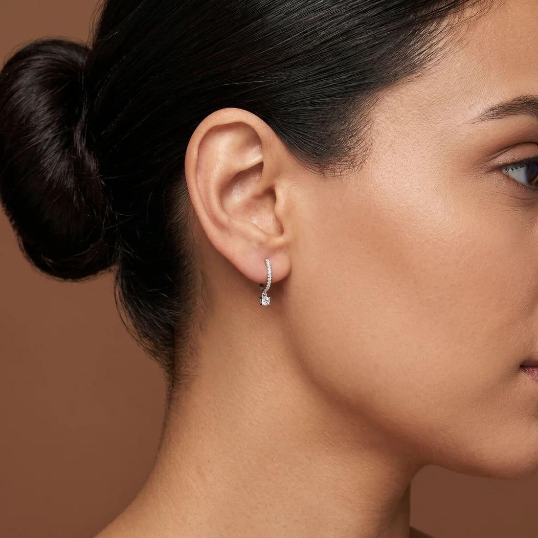 Classic Diamond Drop Hoop Earrings in 925 Sterling Silver