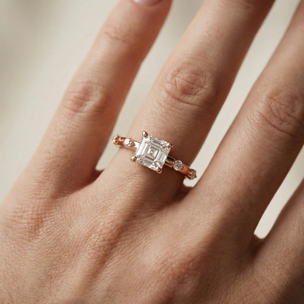 Elena Radiance Solitaire Asscher Diamond Engagement & Wedding Ring