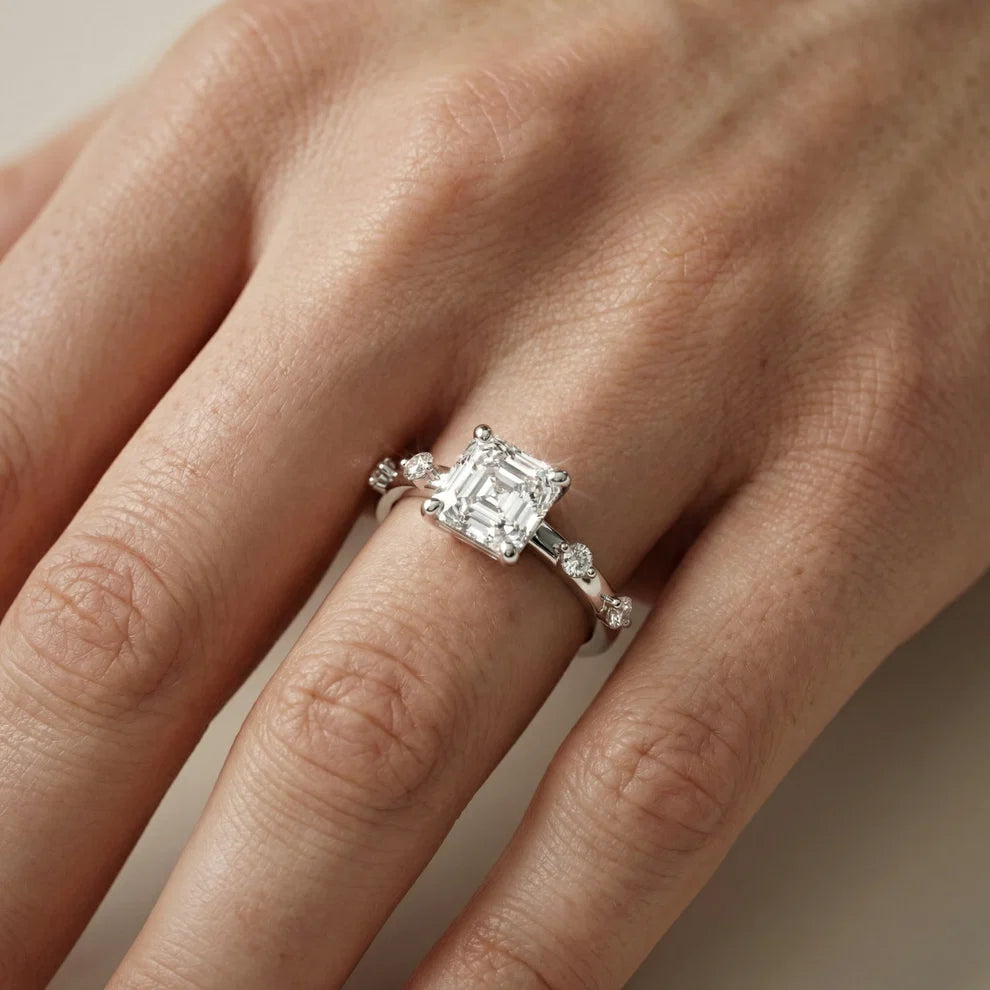 Elena Radiance Solitaire Asscher Diamond Engagement & Wedding Ring