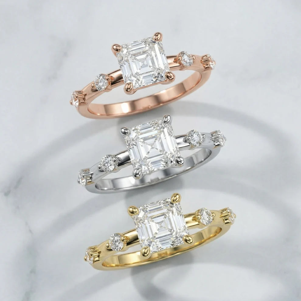 Elena Radiance Solitaire Asscher Diamond Engagement & Wedding Ring