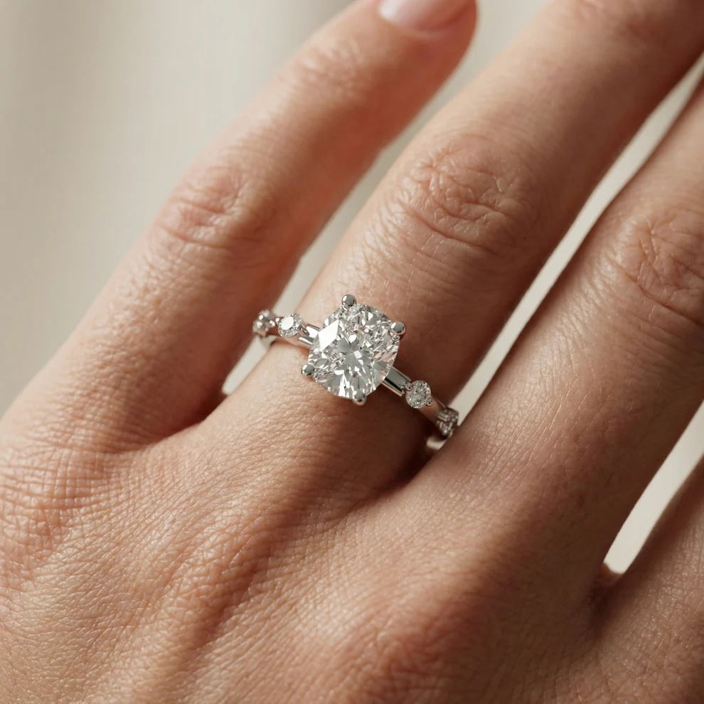 Elena Radiance Solitaire Cushion Diamond Engagement & Wedding Ring