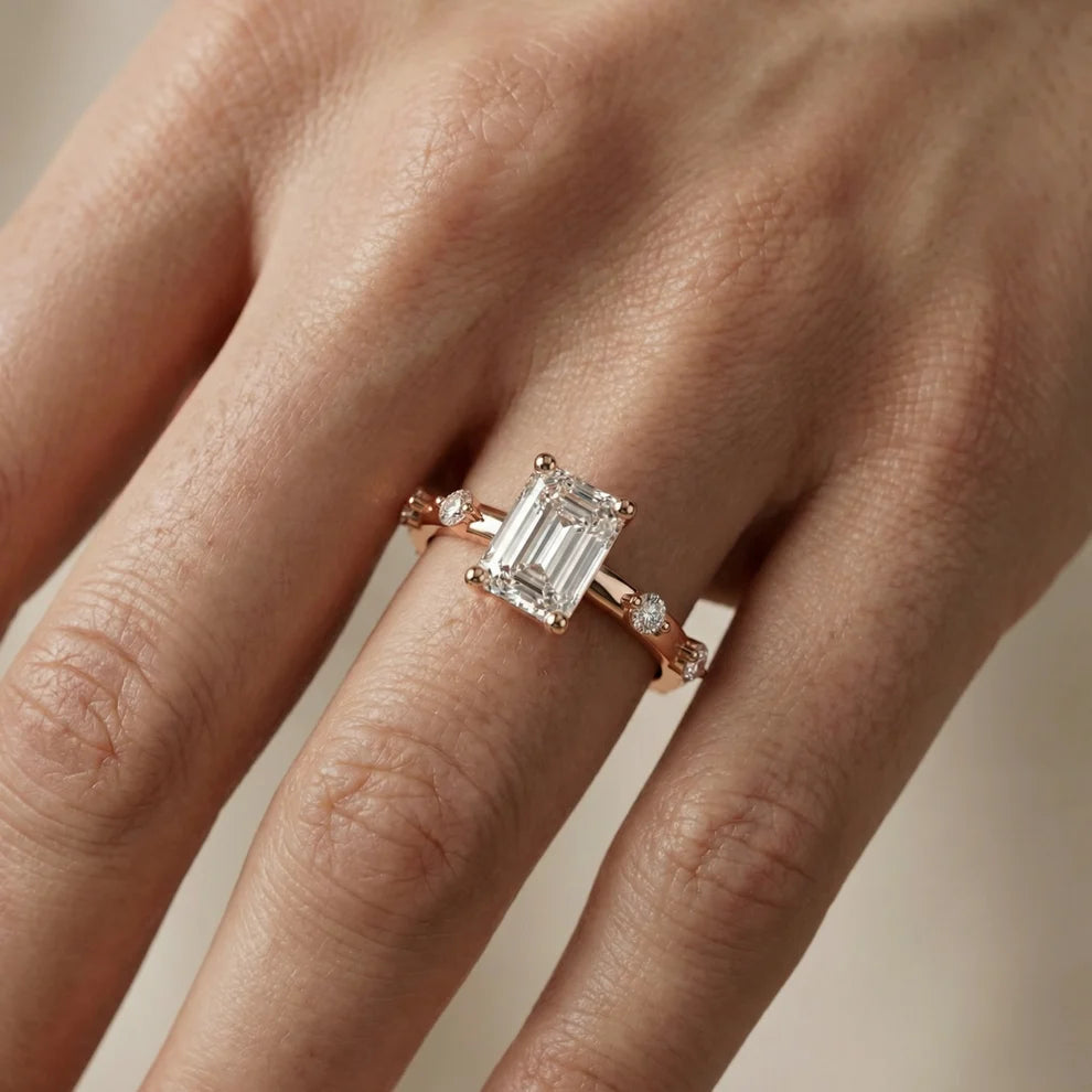 Elena Radiance Solitaire Emerald Diamond Engagement & Wedding Ring
