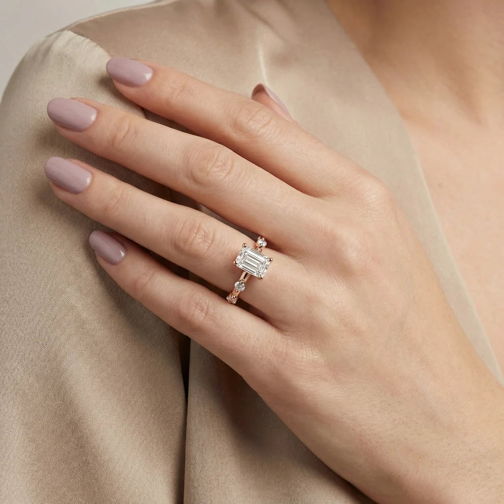 Elena Radiance Solitaire Emerald Diamond Engagement & Wedding Ring