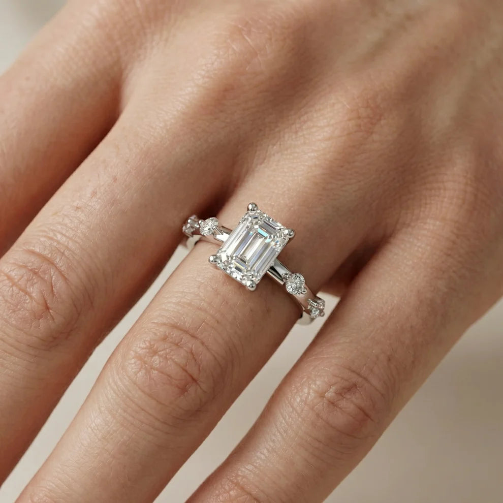 Elena Radiance Solitaire Emerald Diamond Engagement & Wedding Ring