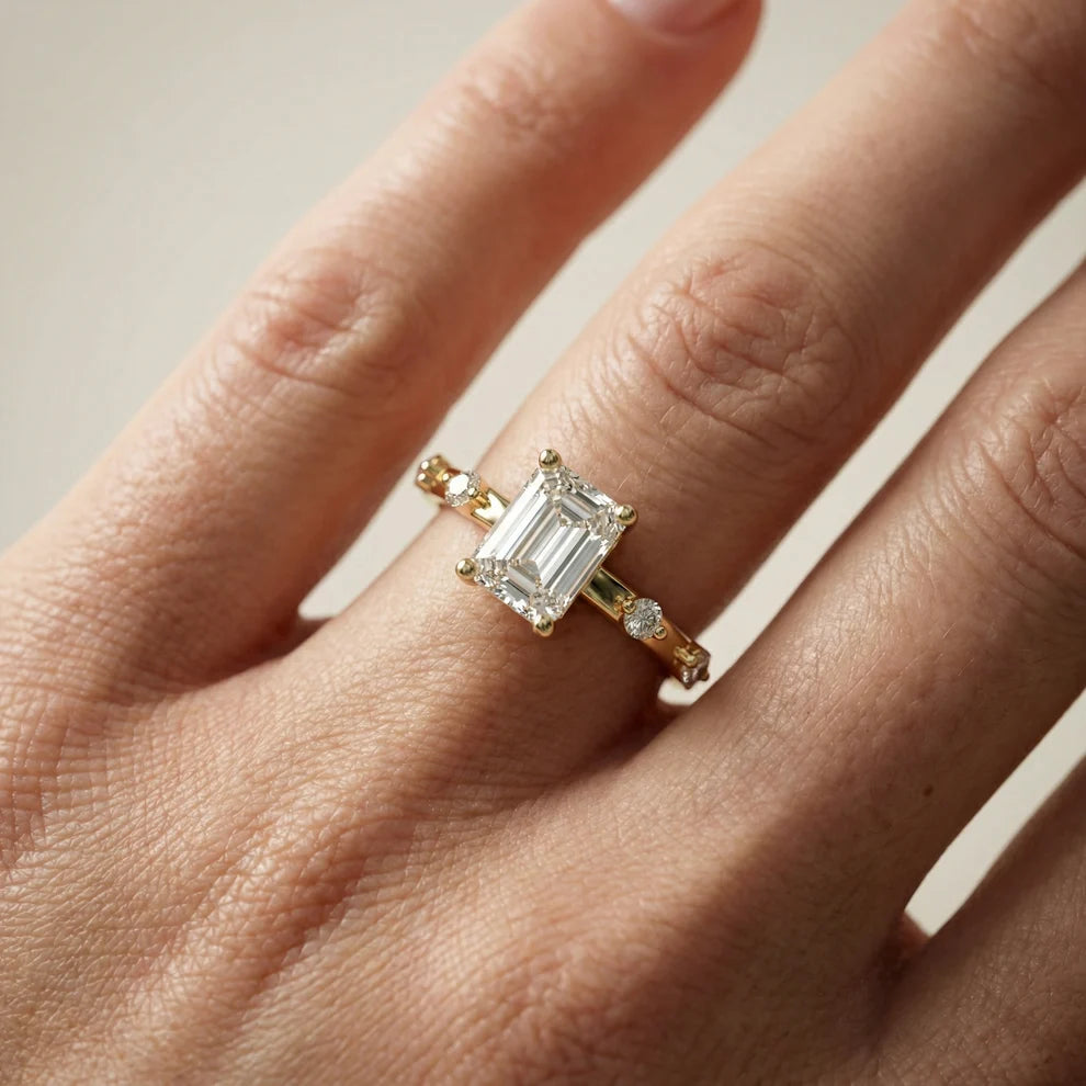 Elena Radiance Solitaire Emerald Diamond Engagement & Wedding Ring