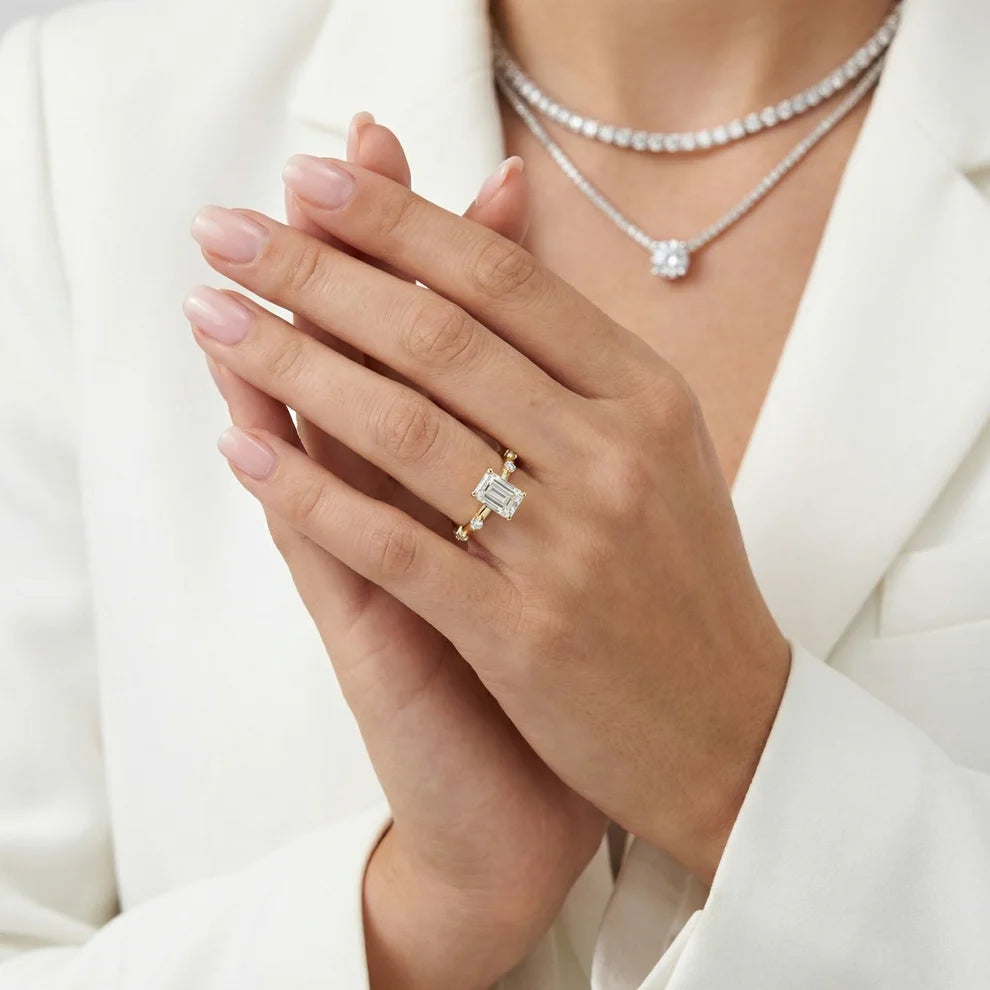 Elena Radiance Solitaire Emerald Diamond Engagement & Wedding Ring