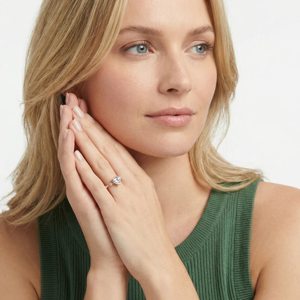 Elena Radiance Solitaire Heart Diamond Engagement & Wedding Ring