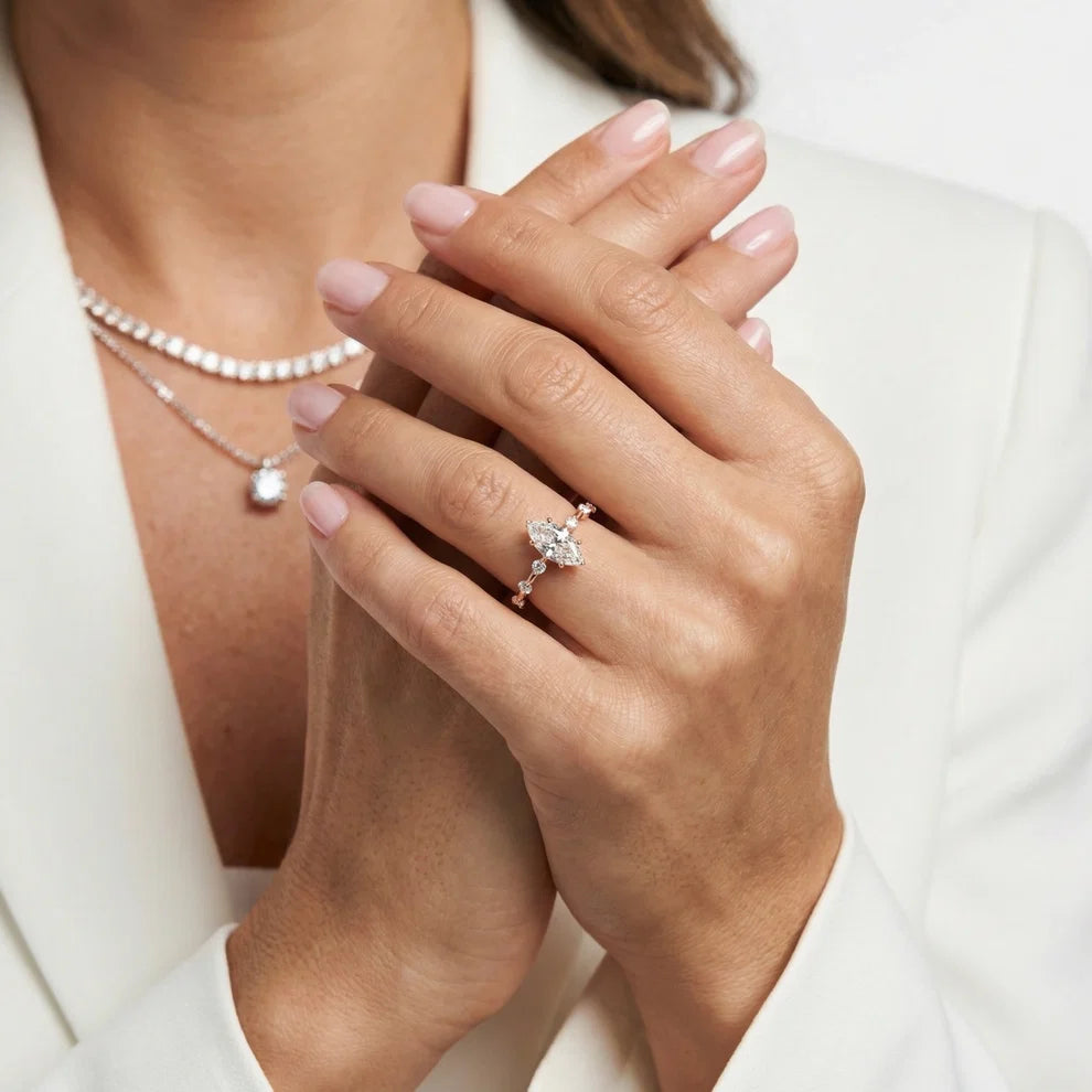 Elena Radiance Solitaire Marquise Diamond Engagement & Wedding Ring