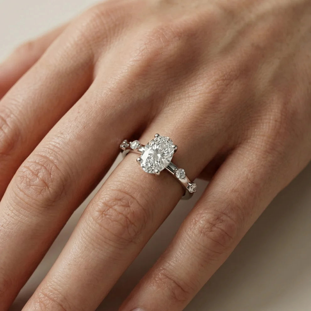 Elena Radiance Solitaire Oval Diamond Engagement & Wedding Ring