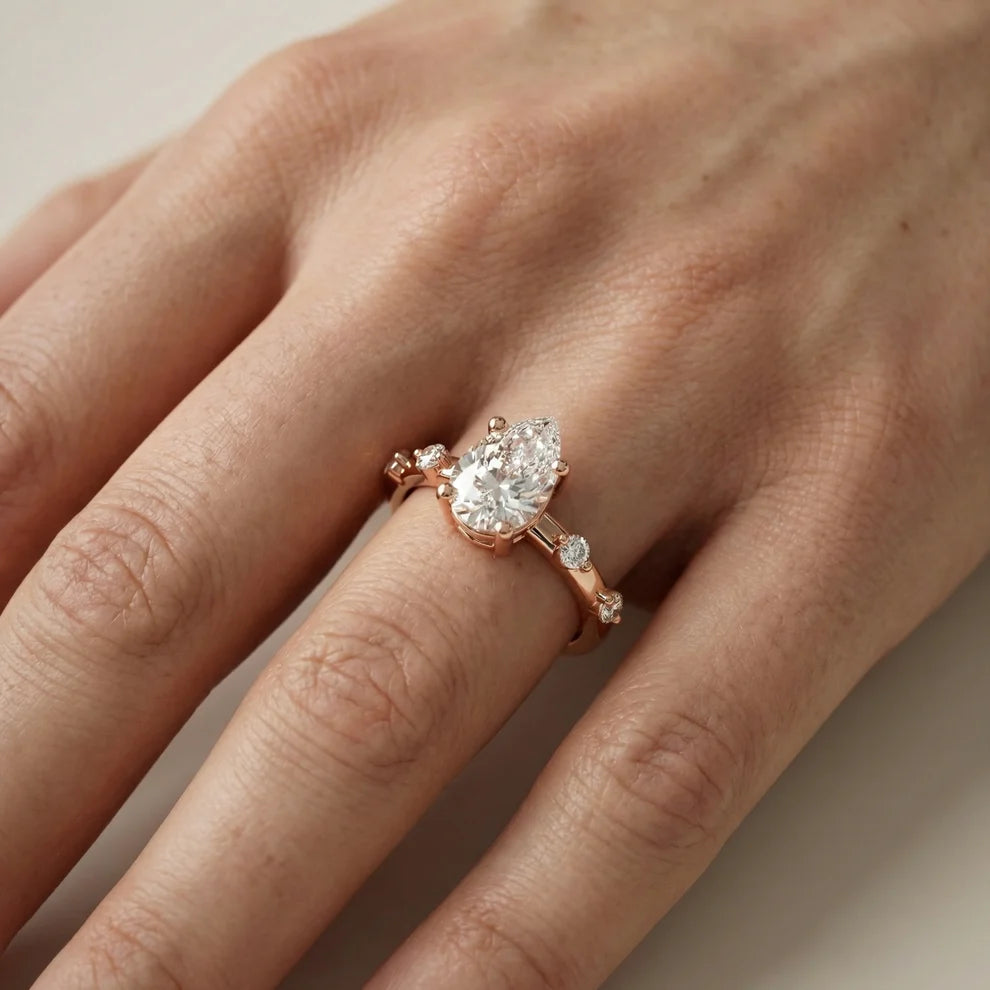 Elena Radiance Solitaire Pear Diamond Engagement & Wedding Ring