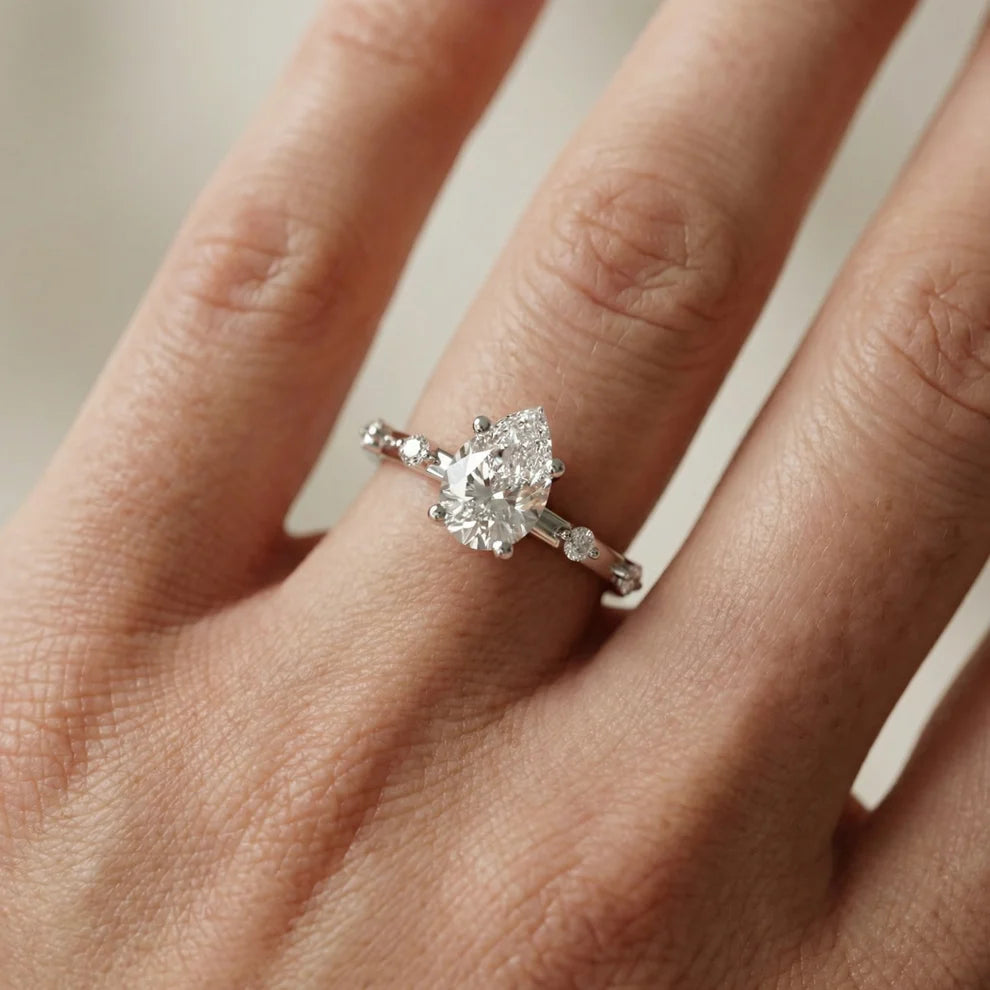 Elena Radiance Solitaire Pear Diamond Engagement & Wedding Ring