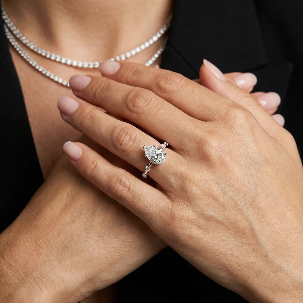 Elena Radiance Solitaire Pear Diamond Engagement & Wedding Ring