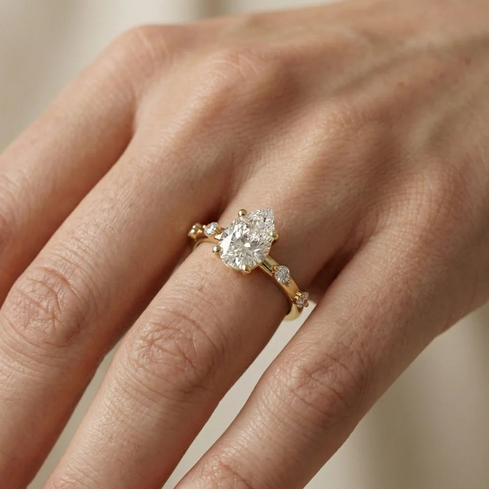 Elena Radiance Solitaire Pear Diamond Engagement & Wedding Ring