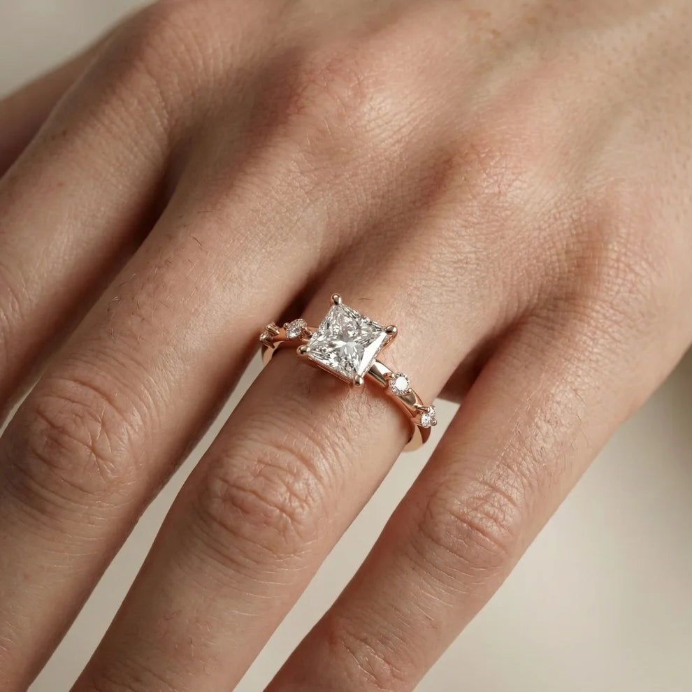 Elena Radiance Solitaire Princess Diamond Engagement & Wedding Ring