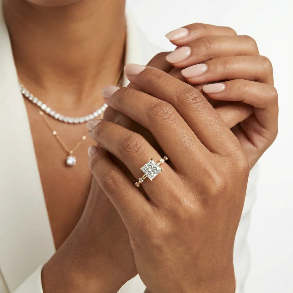 Elena Radiance Solitaire Princess Diamond Engagement & Wedding Ring