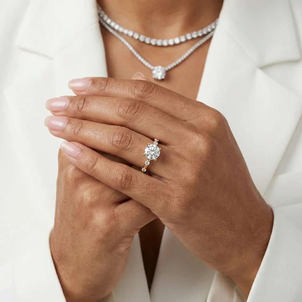 Elena Radiance Solitaire Round Diamond Engagement & Wedding Ring