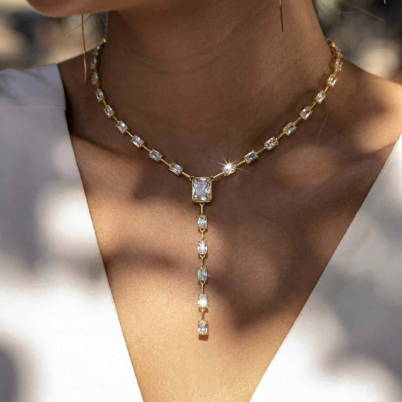 Emerald Cut Diamond  Drop Necklace
