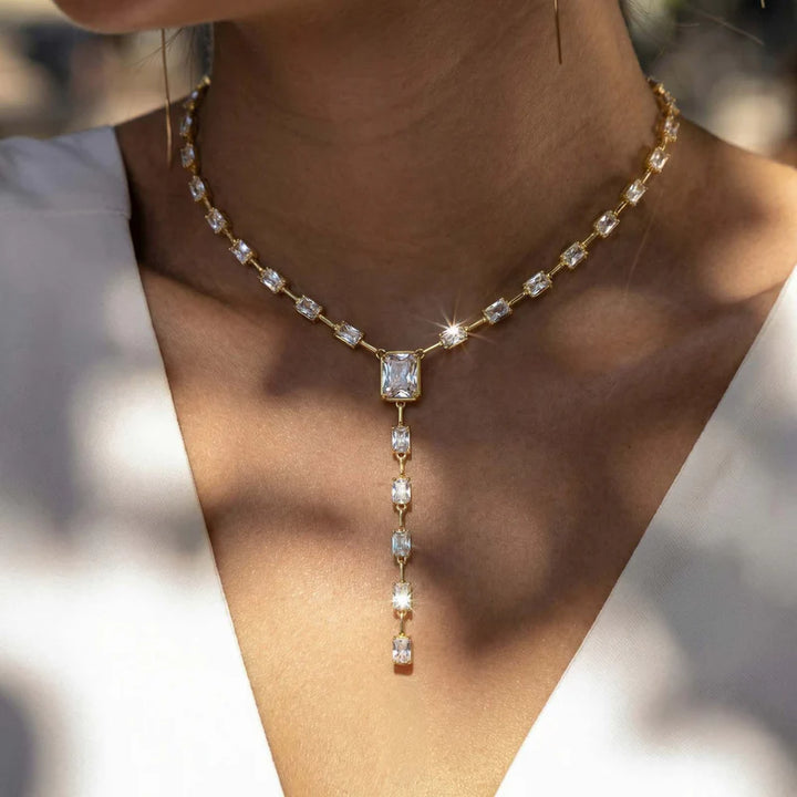 Emerald Cut Diamond  Drop Necklace