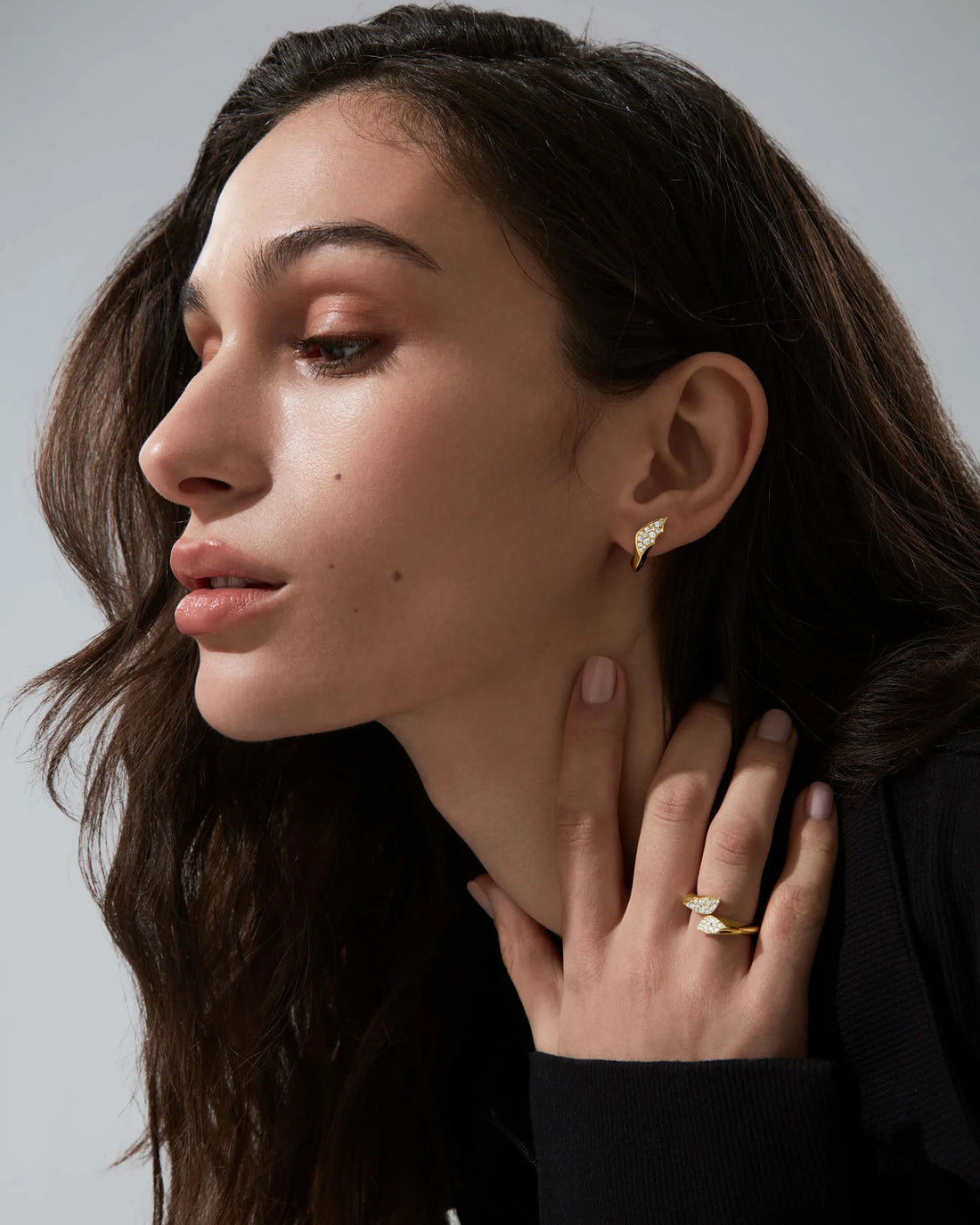 Aurelia Sculpted Leaf Diamond Earrings