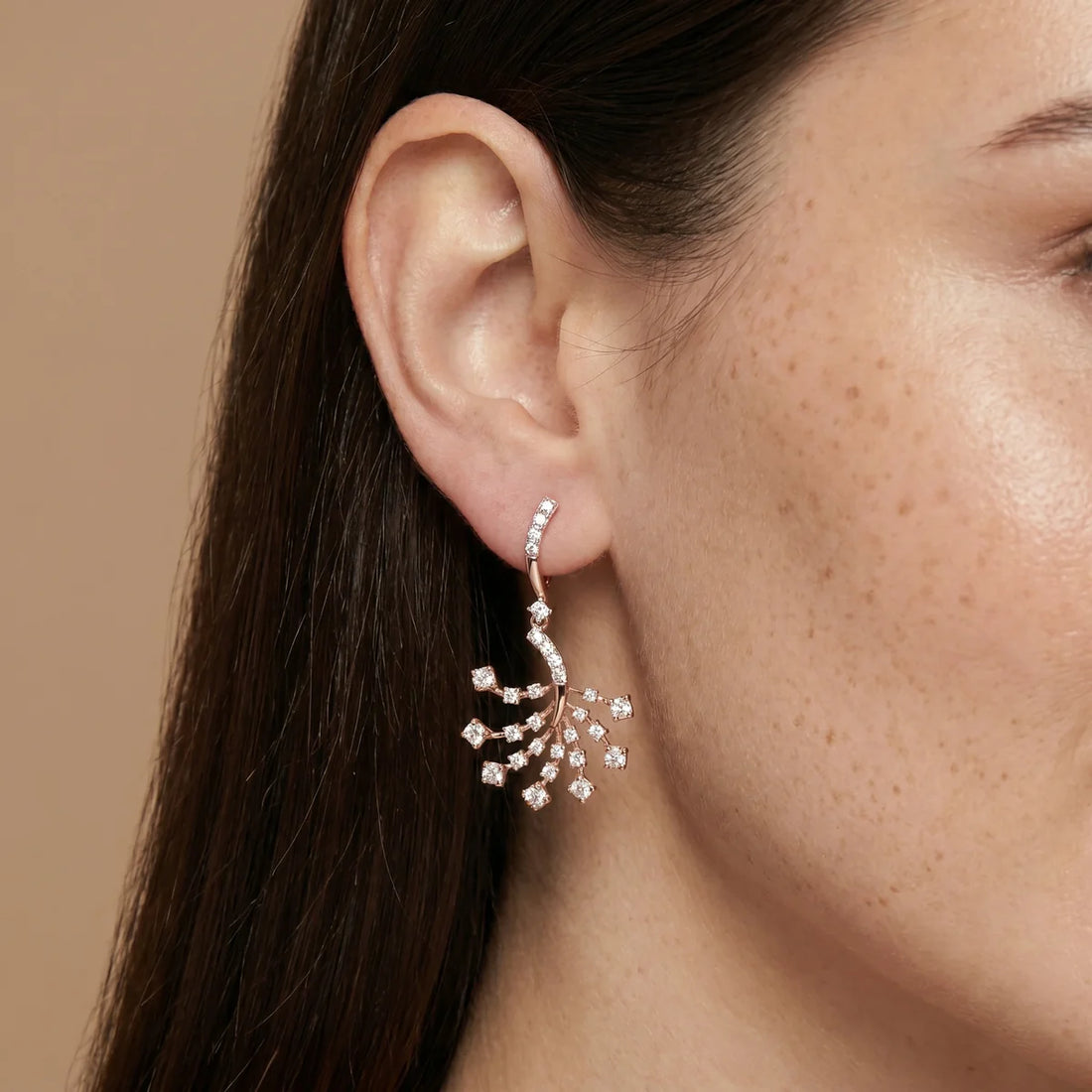 925 Sterling Silver Rose Gold Diamond Branch Drop Earrings | Elegant Statement Earrings for Women