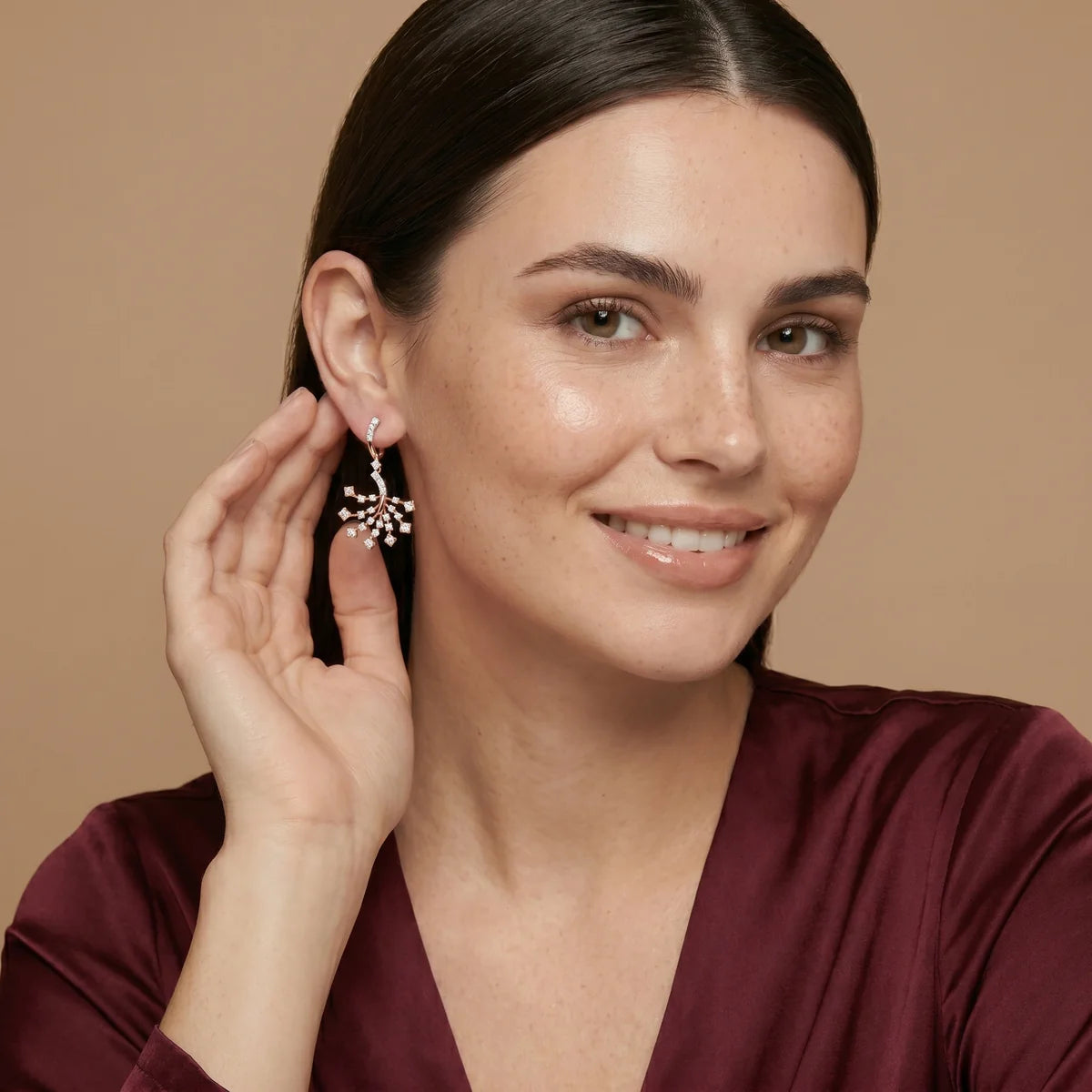 925 Sterling Silver Rose Gold Diamond Branch Drop Earrings | Elegant Statement Earrings for Women
