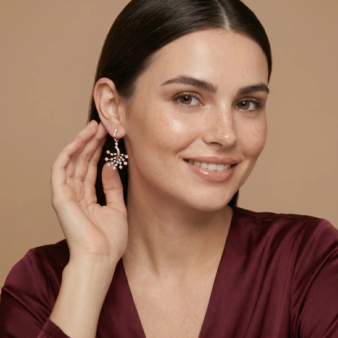 925 Sterling Silver Rose Gold Diamond Branch Drop Earrings | Elegant Statement Earrings for Women