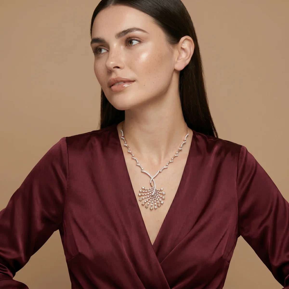 Fan Cascade Spray Necklace in 925 Sterling Silver with 18K Rose Gold Plating