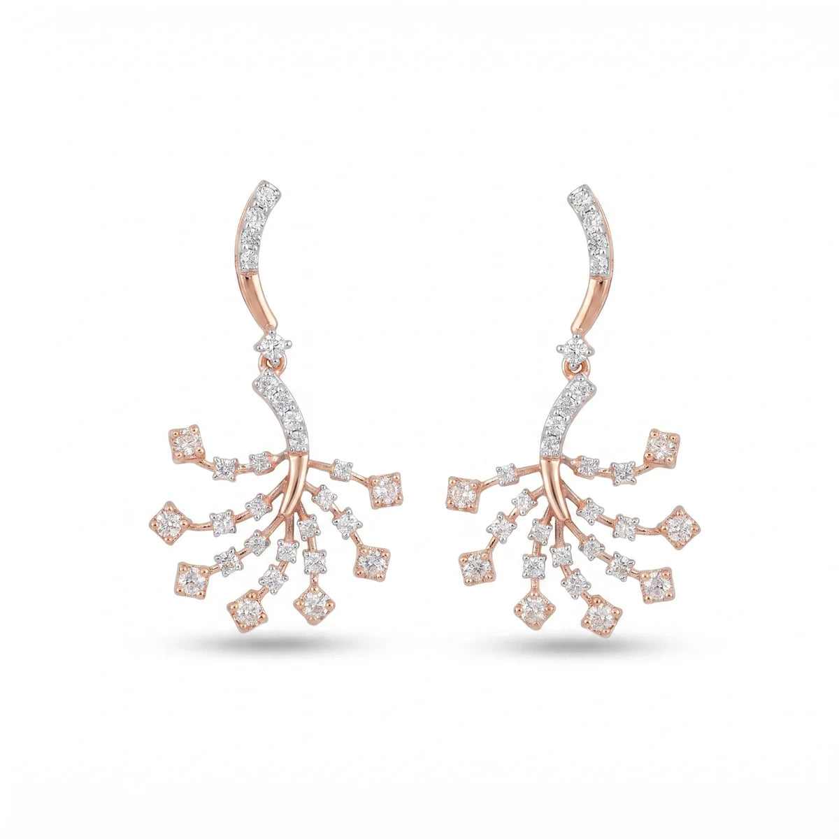 925 Sterling Silver Rose Gold Diamond Branch Drop Earrings | Elegant Statement Earrings for Women