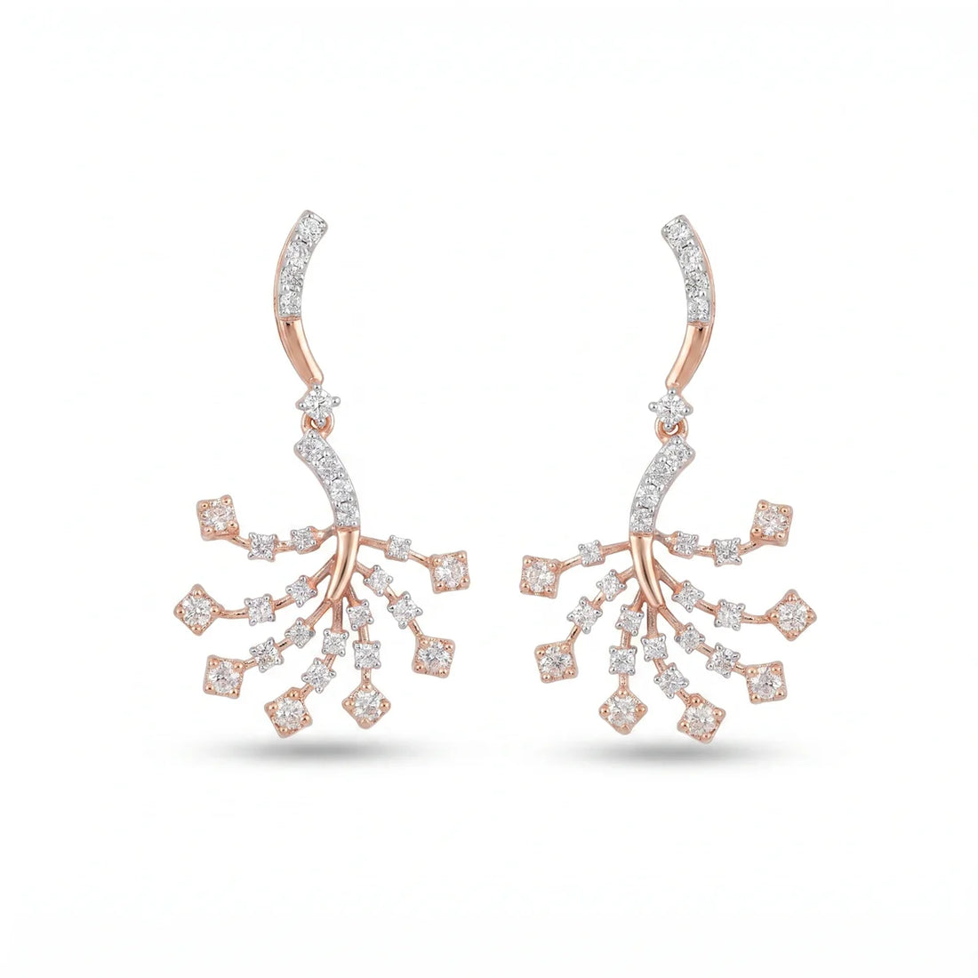 925 Sterling Silver Rose Gold Diamond Branch Drop Earrings | Elegant Statement Earrings for Women