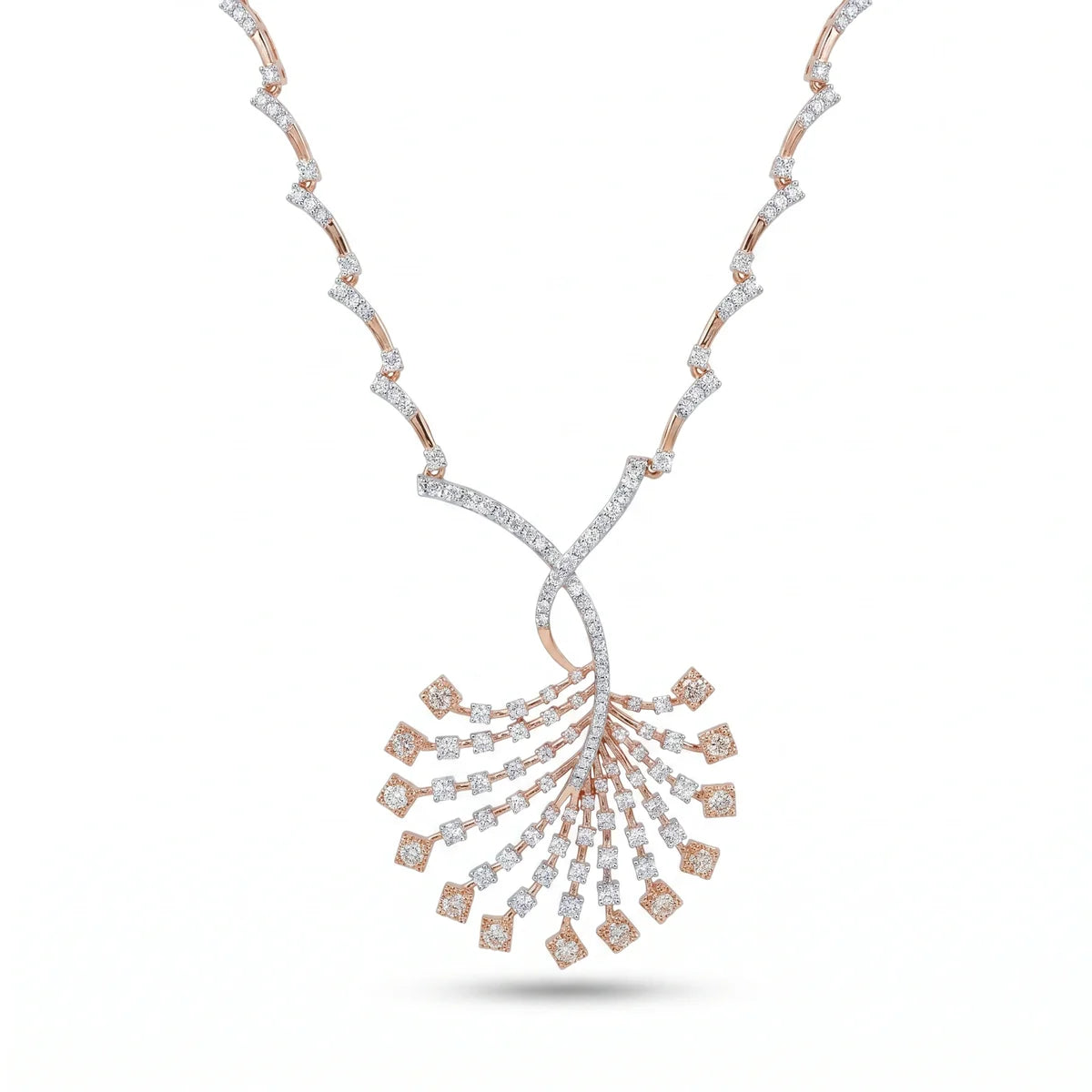 Fan Cascade Spray Necklace in 925 Sterling Silver with 18K Rose Gold Plating