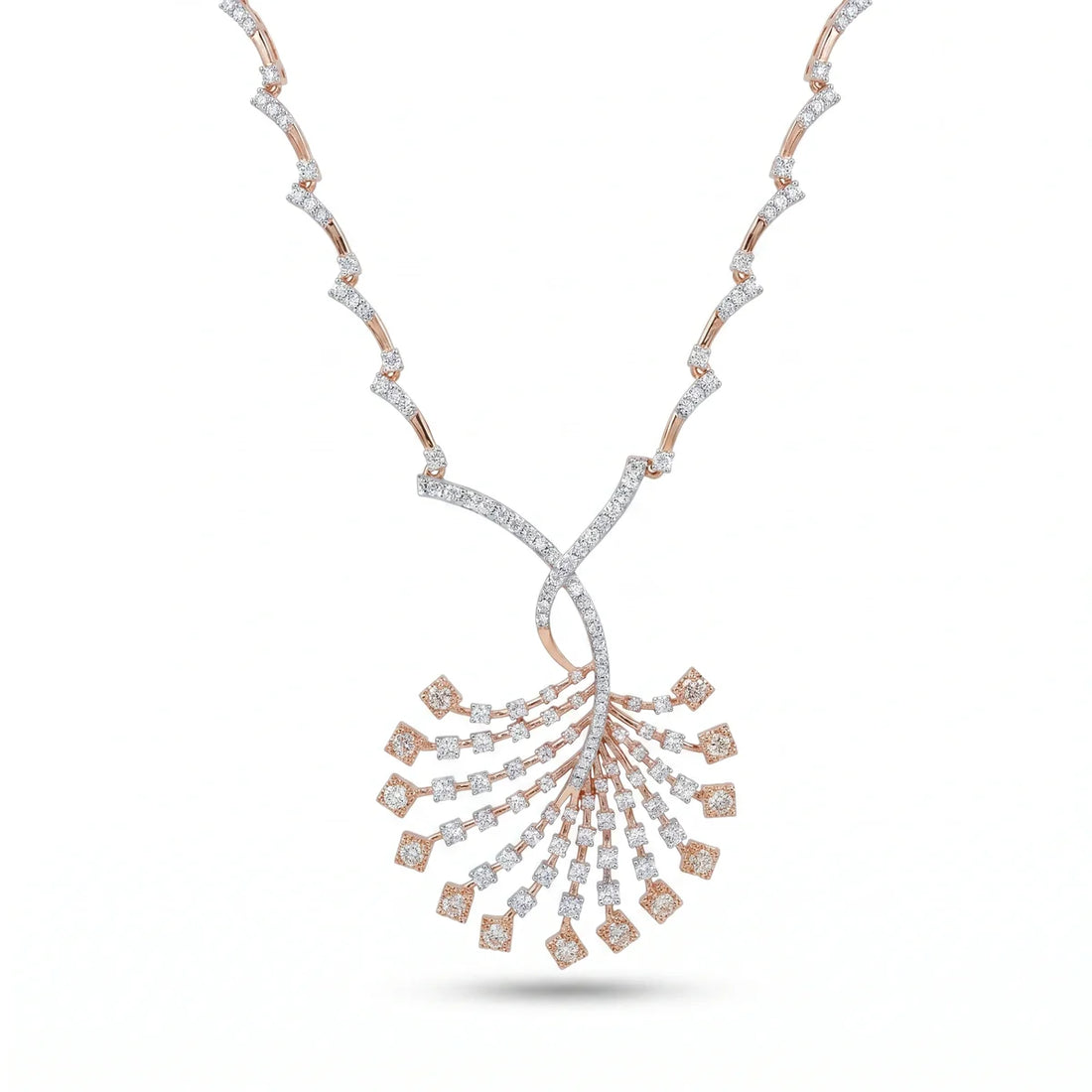 Fan Cascade Spray Necklace in 925 Sterling Silver with 18K Rose Gold Plating
