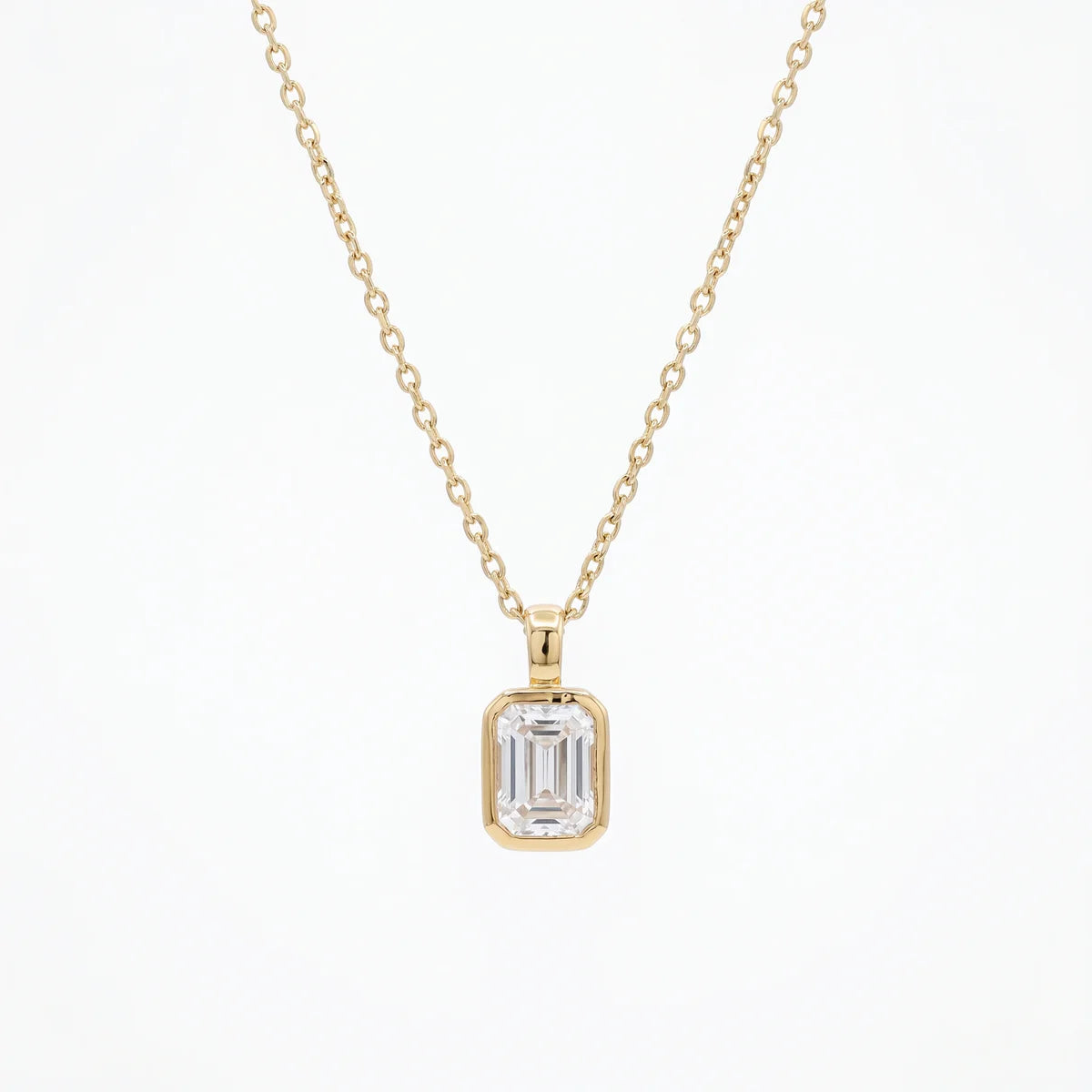 Minimalist Emerald Cut Solitaire Pendant Necklace in 925 Sterling Silver