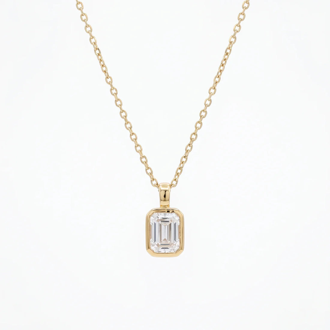 Minimalist Emerald Cut Solitaire Pendant Necklace in 925 Sterling Silver