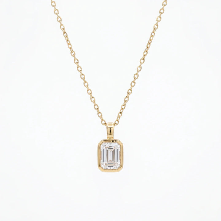 Minimalist Emerald Cut Solitaire Pendant Necklace in 925 Sterling Silver