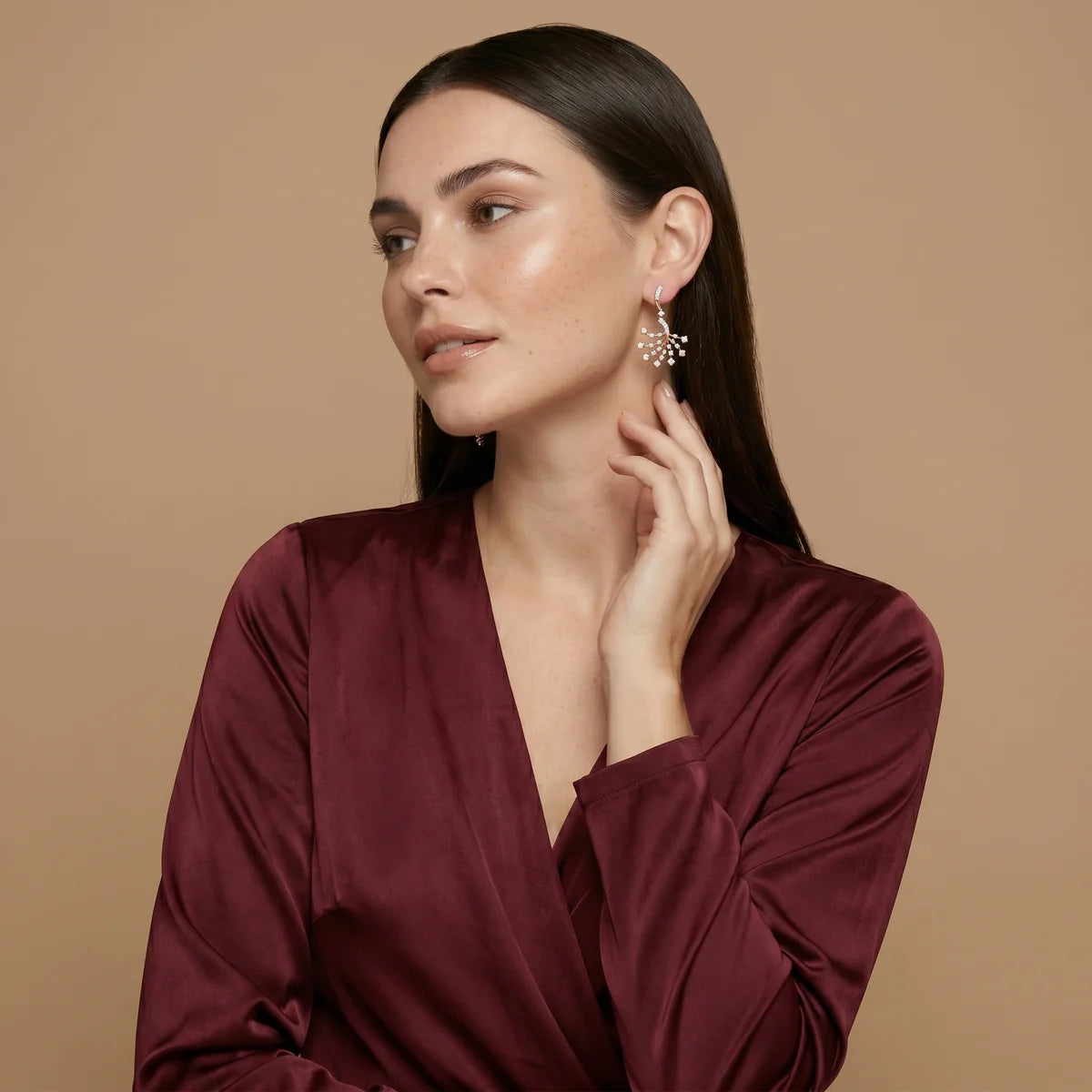 925 Sterling Silver Rose Gold Diamond Branch Drop Earrings | Elegant Statement Earrings for Women