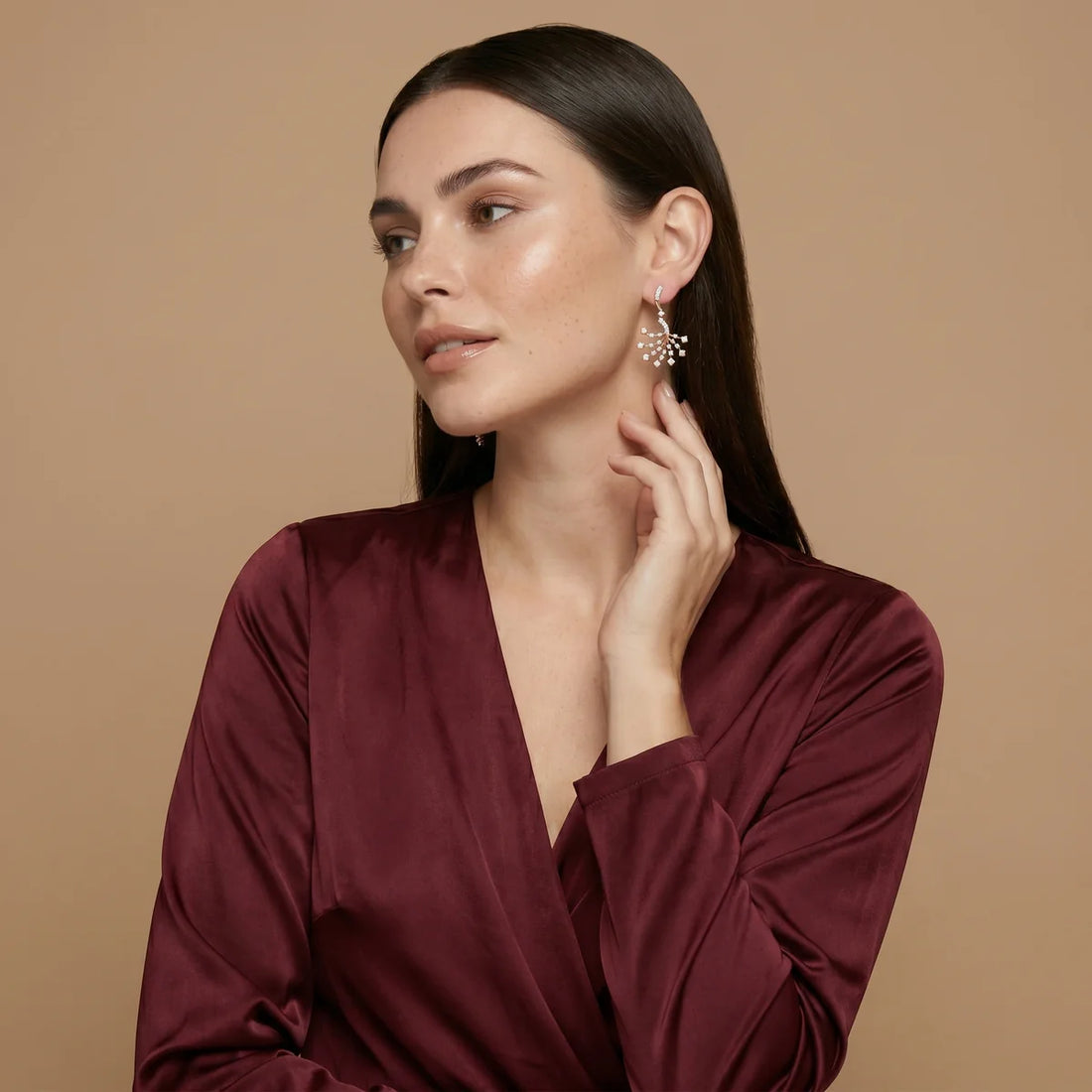 925 Sterling Silver Rose Gold Diamond Branch Drop Earrings | Elegant Statement Earrings for Women