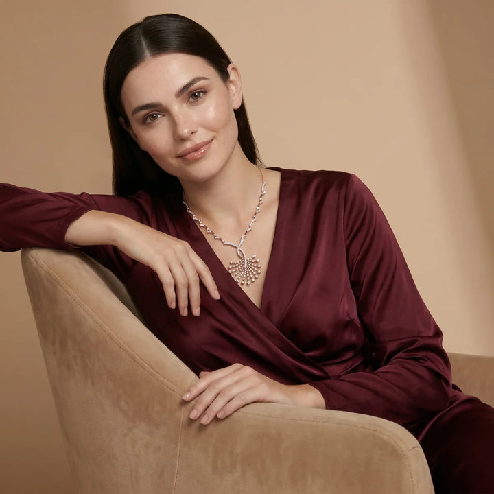 Fan Cascade Spray Necklace in 925 Sterling Silver with 18K Rose Gold Plating