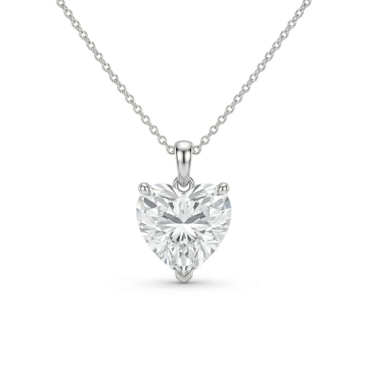 Classic Heart Solitaire Diamond Pendant Necklace in 925 Sterling Silver