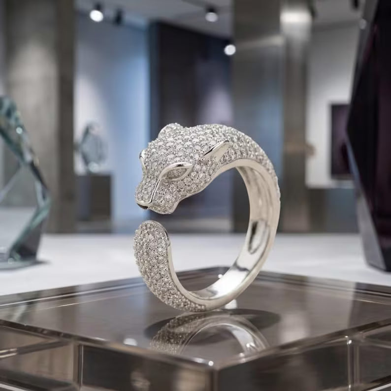 Iced Out Panther Head Open Cuff Ring