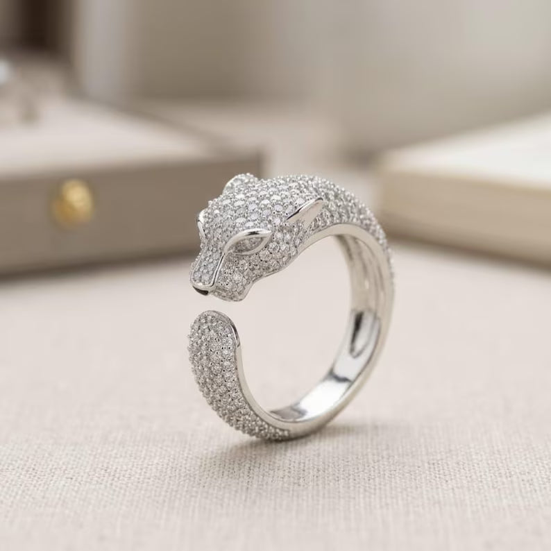 Iced Out Panther Head Open Cuff Ring