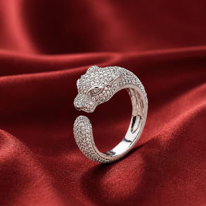 Iced Out Panther Head Open Cuff Ring
