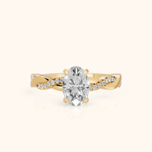Twisted Side Stone Oval Diamond Engagement & Wedding  Ring in Yellow Gold