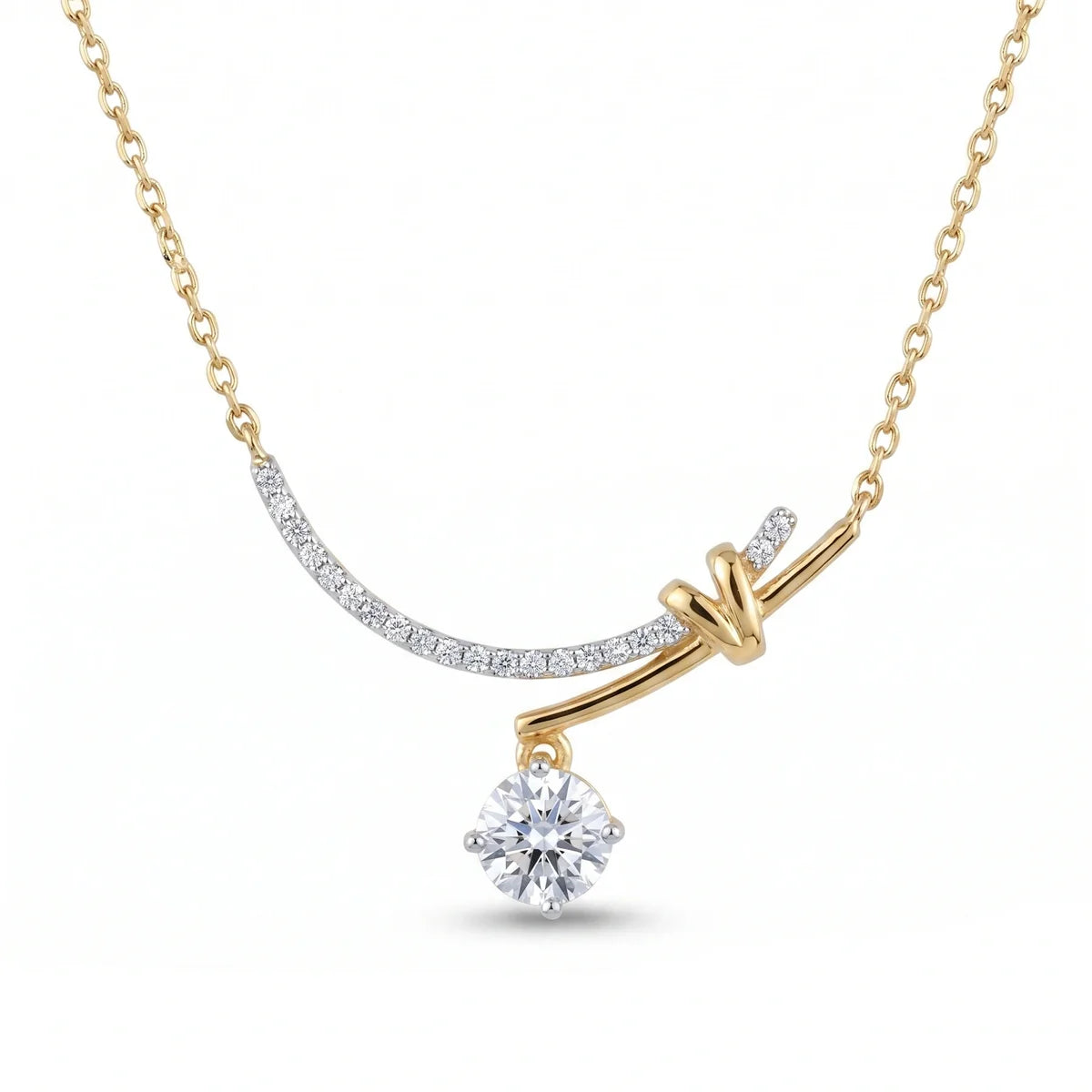 Round Solitaire Diamond Drop Pendant Necklace 925 Sterling Silver